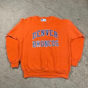 Vintage Denver Broncos Sweatshirt Orange Russell Athletic Mens Size XL NFL